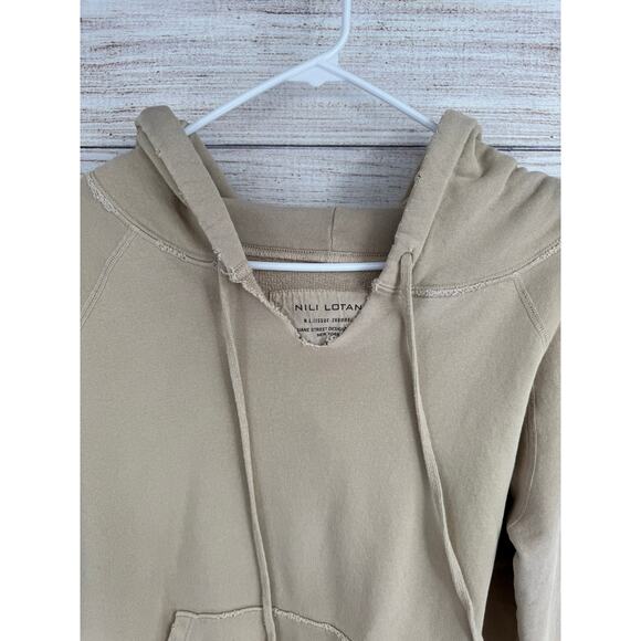 Nili Lotan Rough Hem Hoodie Sweatshirt Womens Large Beige Tan - Picture 3 of 12